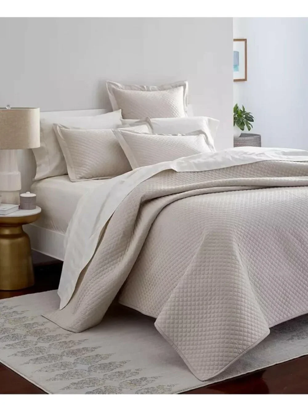 Charter Club Quilted Cotton 3-Pc King Coverlet Set Beige Diamond MSRP $185